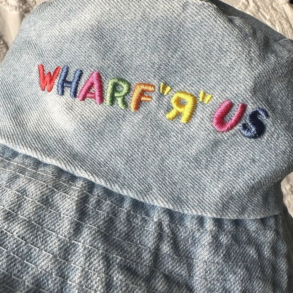 Y2K 2000s Vintage Denim Bucket‎ Hat Embroidered Wharf R Us Streetwear Throwback